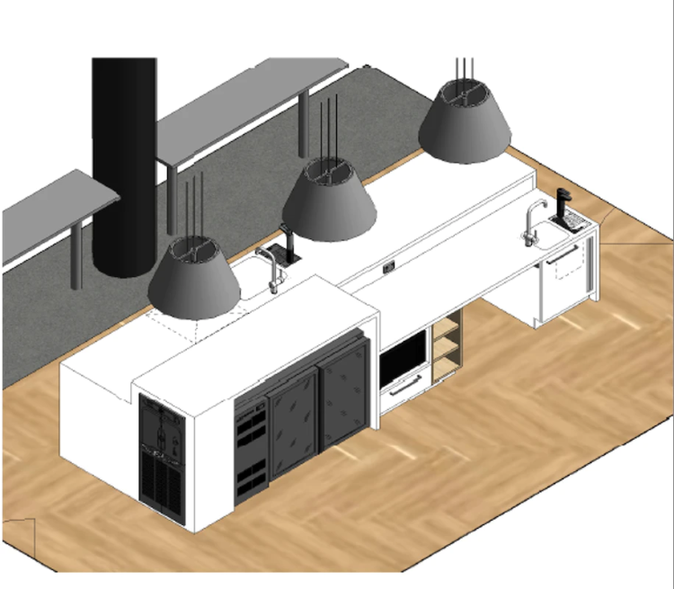 A diagram showing an example layout for a kitchen, with two sinks.