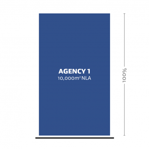A graphed representation of one agency (labelled Agency 1) occupying 100% of the Net Leased Area (NLA).