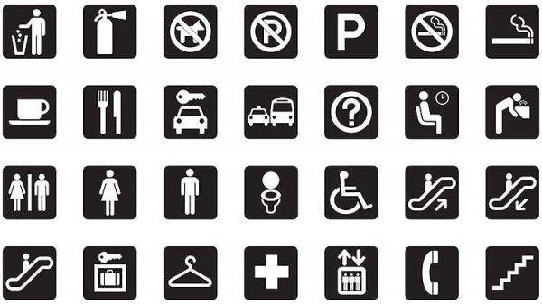 A set of symbols common to building signs.